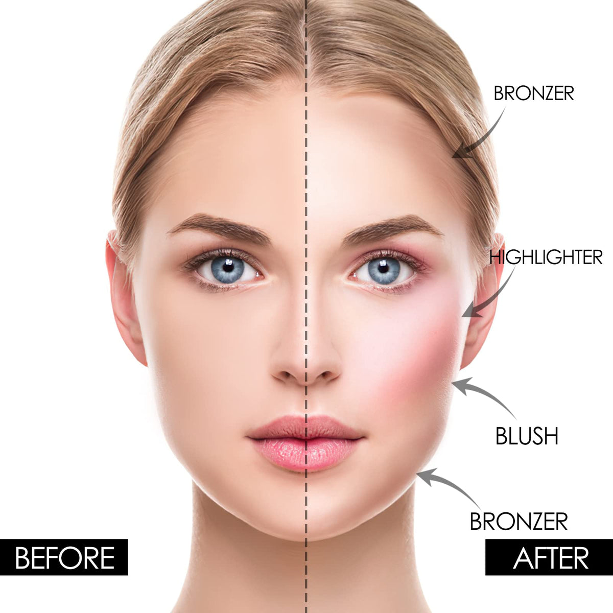 FOCALLURE applied on model cheek showing sculpted glow and wearable effect