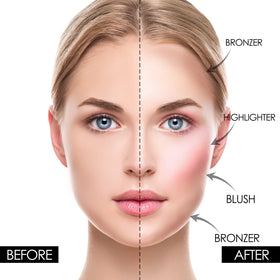 FOCALLURE applied on model cheek showing sculpted glow and wearable effect