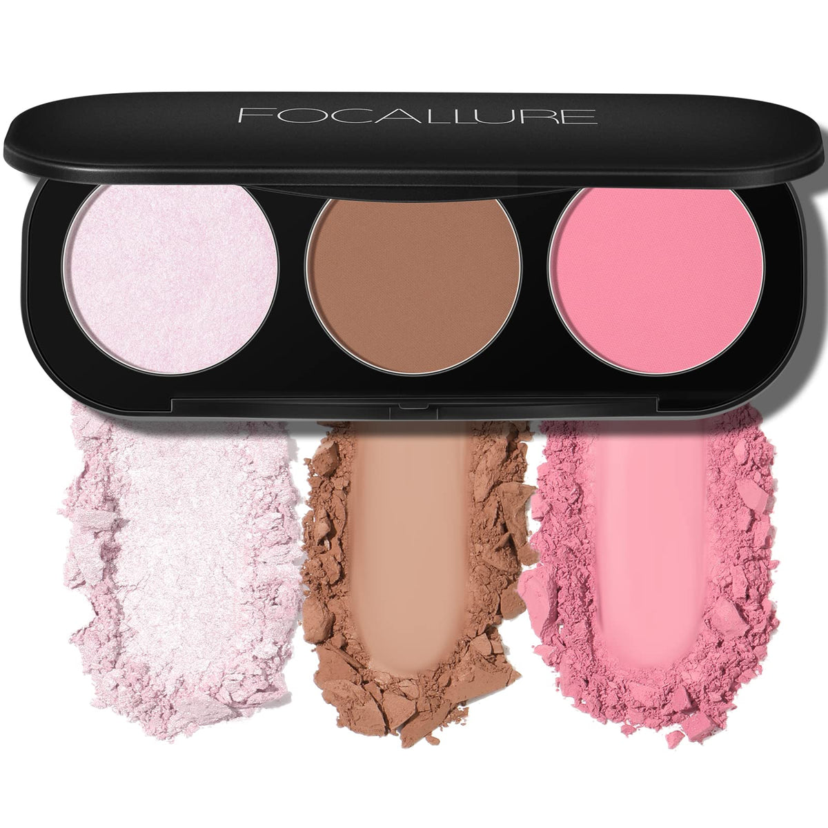 FOCALLURE palette front open showing bronzer blush highlighters for quick contouring