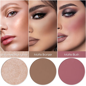 FOCALLURE open palette showing bronzer, blush, and highlighter for versatile looks