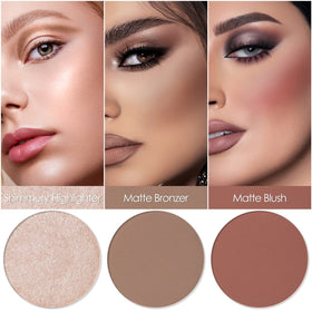 FOCALLURE closeup matte bronzer pan showing fine texture for natural contouring