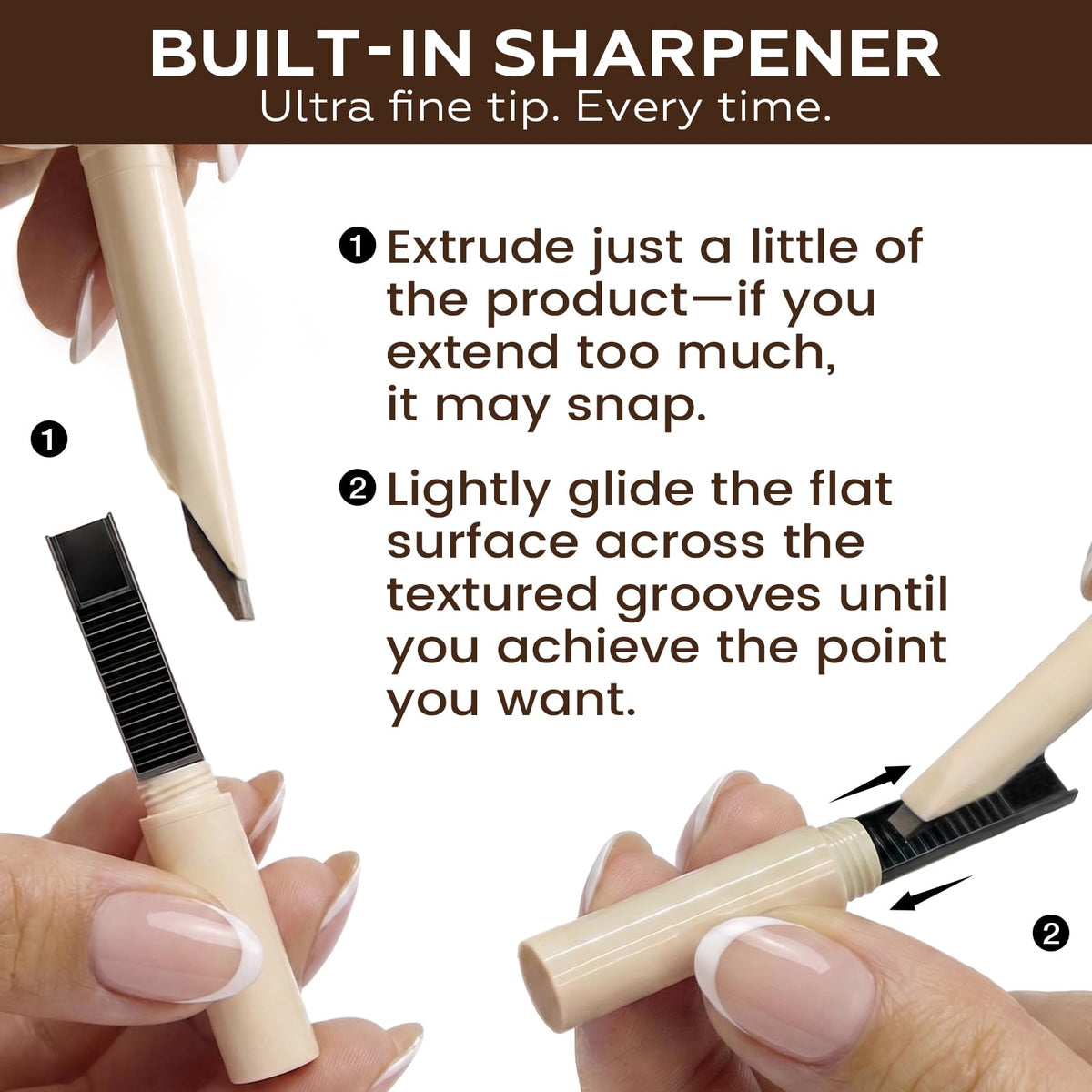 FOCALLURE pencil held in hand showing compact size and travel convenience