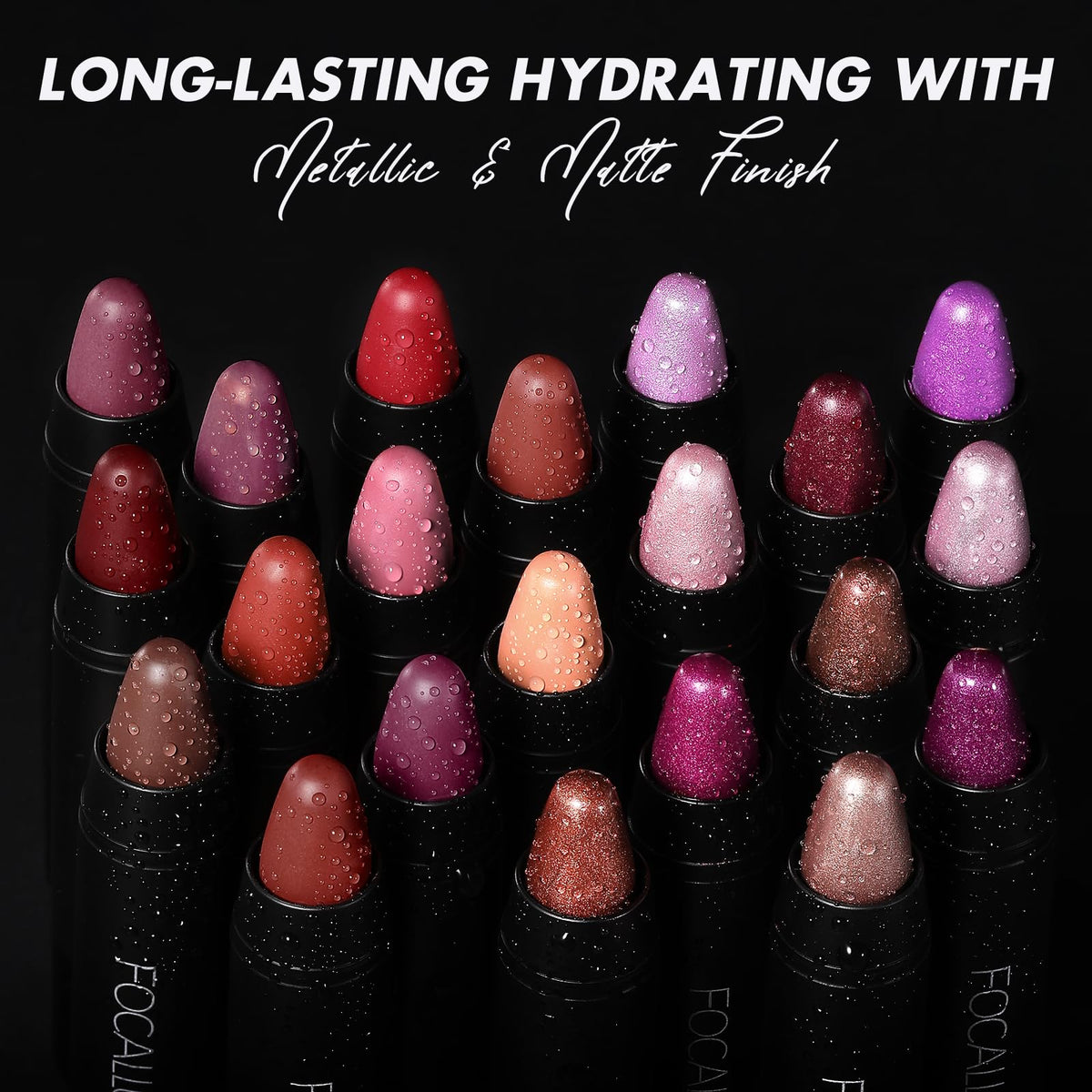 FOCALLURE lipstick open with visible label highlighting shade #22 Pottery and ingredients