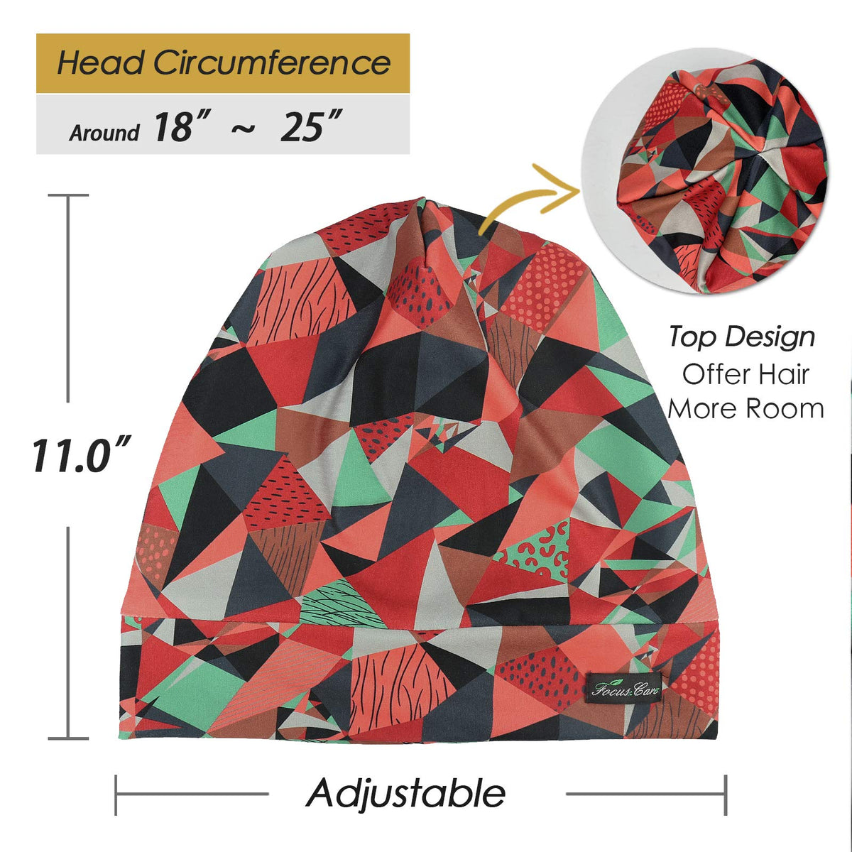 FocusCare size scale comparison illustrating large-head fit and coverage