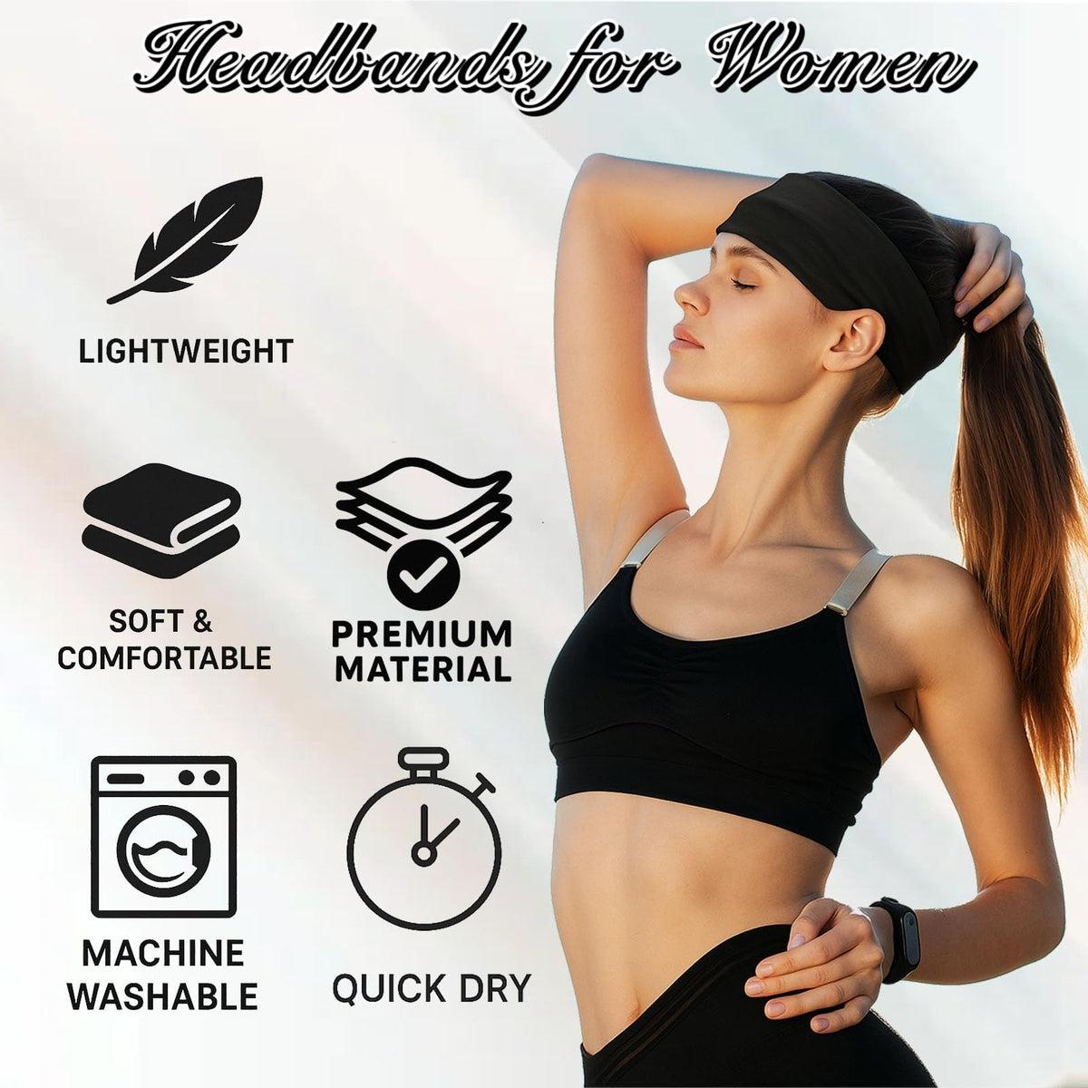 FODALUN worn during yoga showing secure fit and sweat control benefit