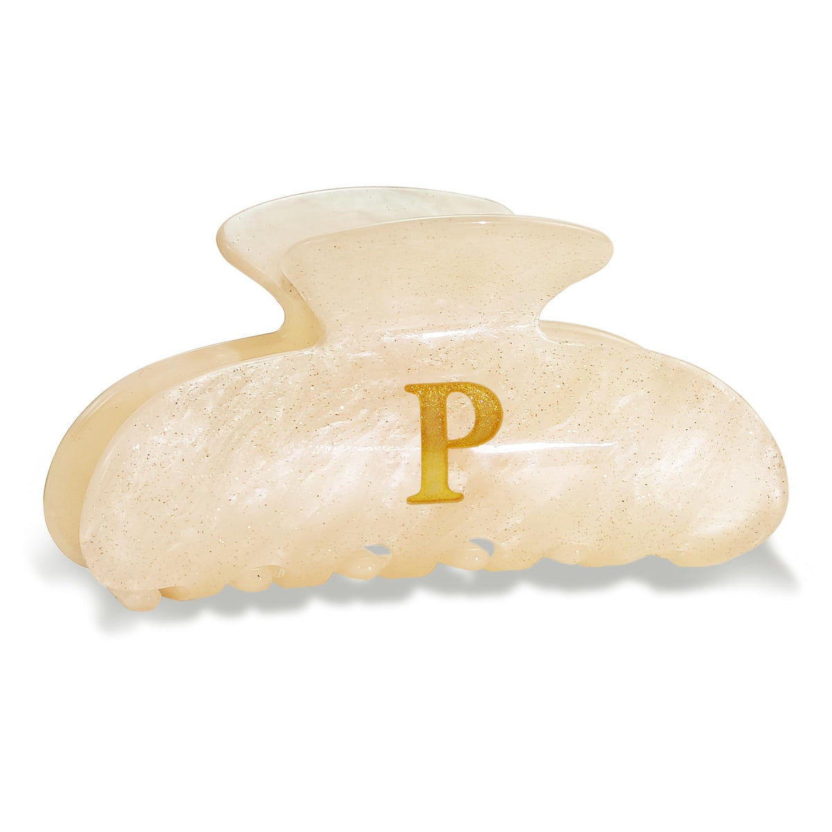 Fohufo front view of acrylic letter clip showing monogram and glitter benefit