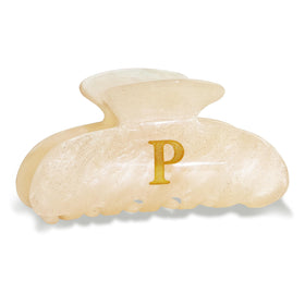Fohufo front view of acrylic letter clip showing monogram and glitter benefit