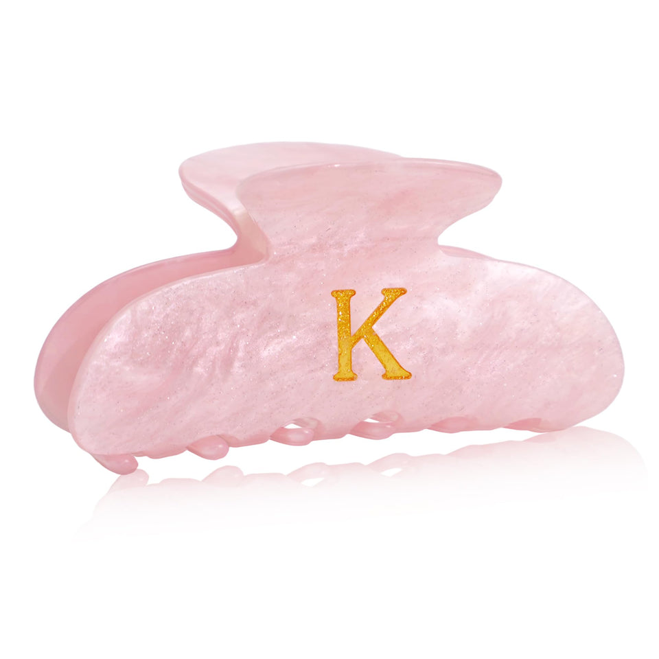 Fohufo pink letter K clip front view shows elegant monogram and secure hold