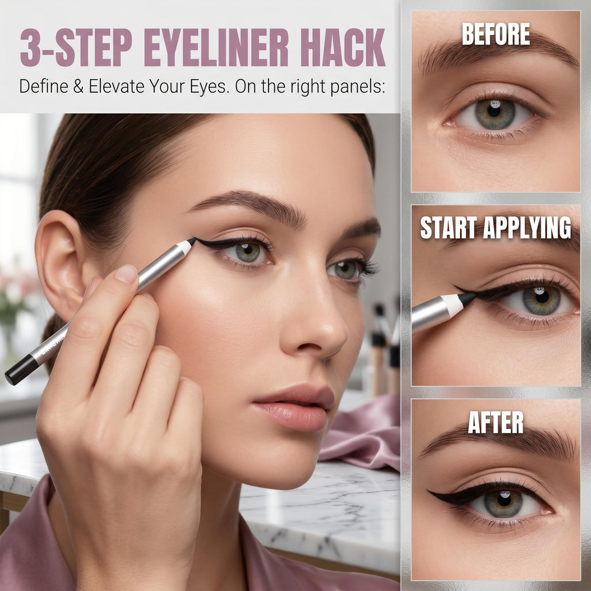 Foleto eyeliner tip close-up showing smooth glide and precise point