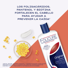 Close-up texture of Folicure shampoo drops highlighting nourishing formula