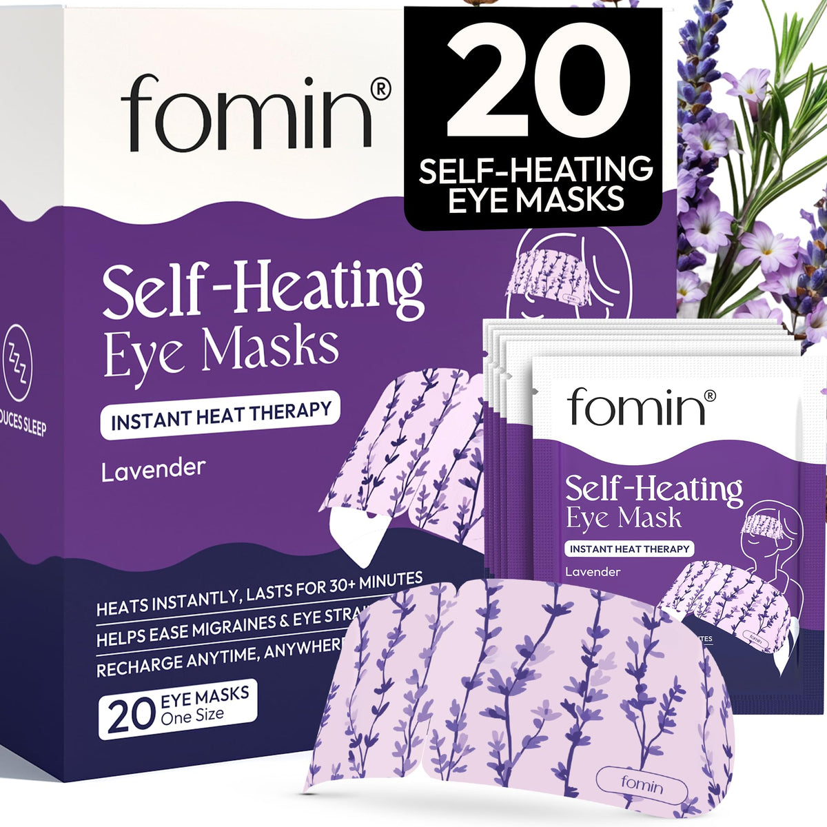 FOMIN front packaging lavender showing 20-pack and calming design