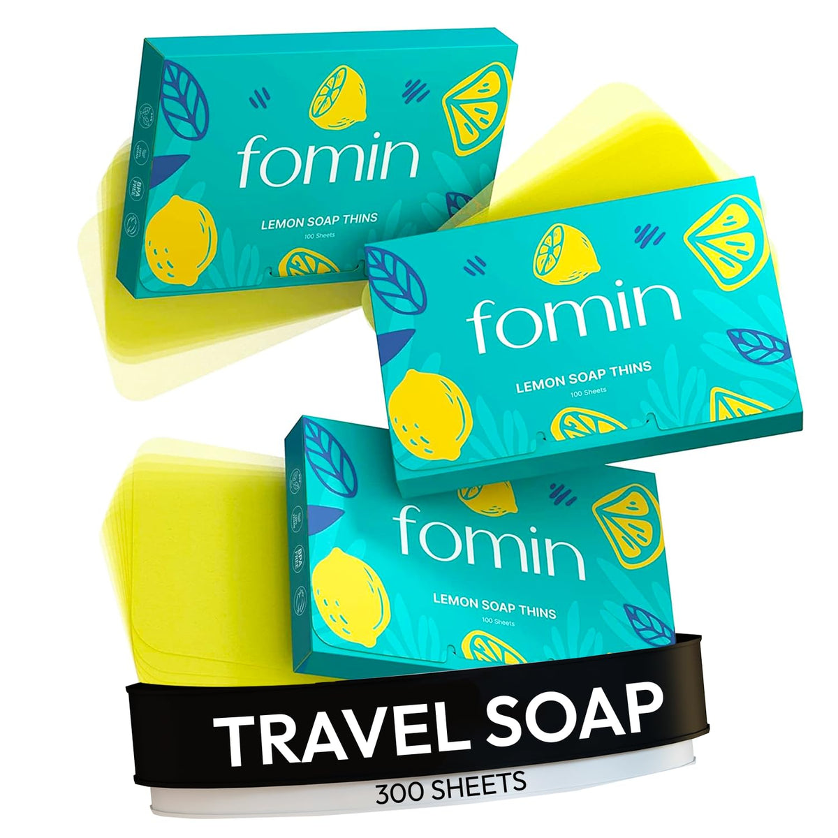 FOMIN front packaging showing compact lemon sheet pack benefit portability