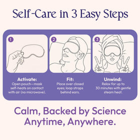 FOMIN mask in use on woman, promoting eye relaxation