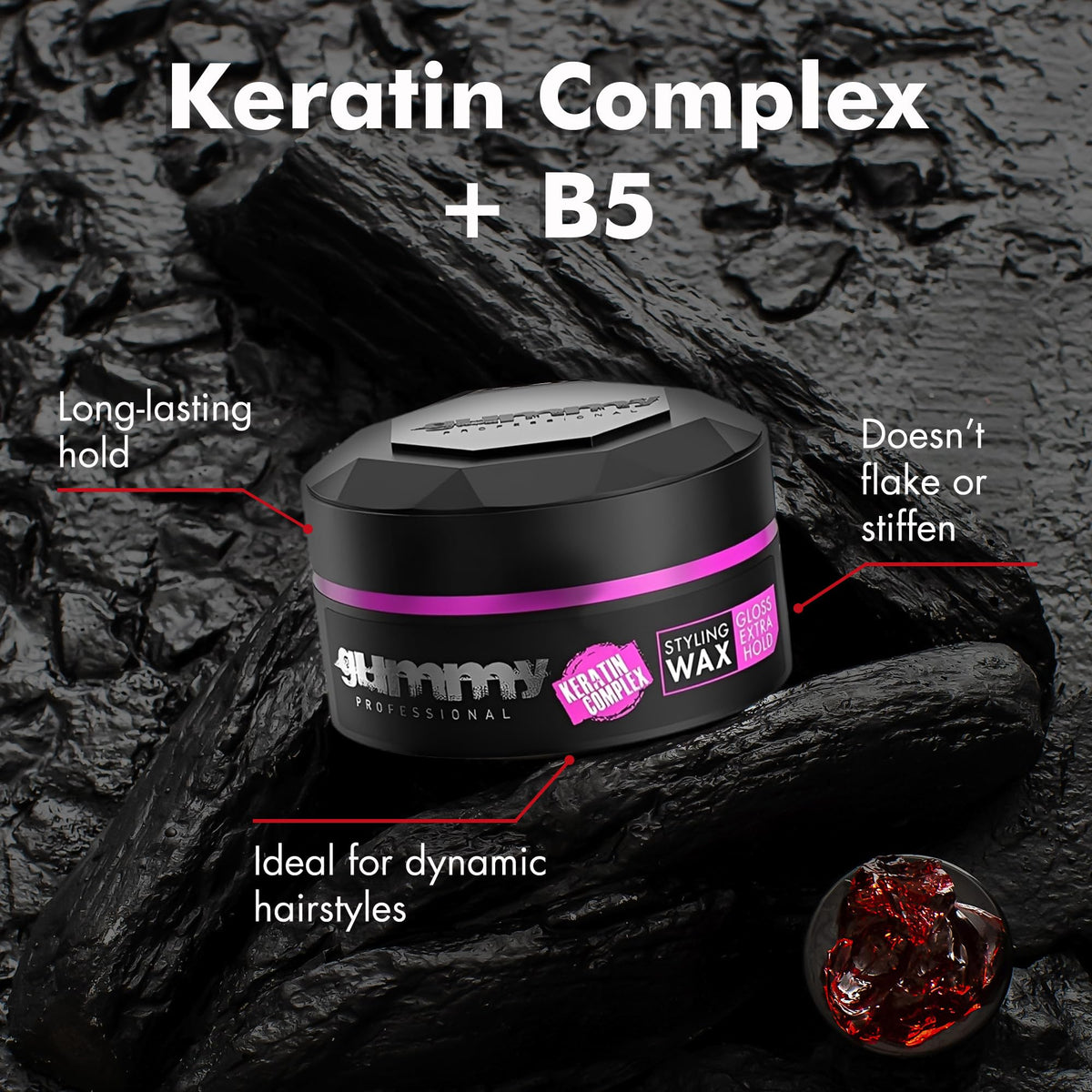 fonex gummy close ingredient label showing keratin and provitamin benefits