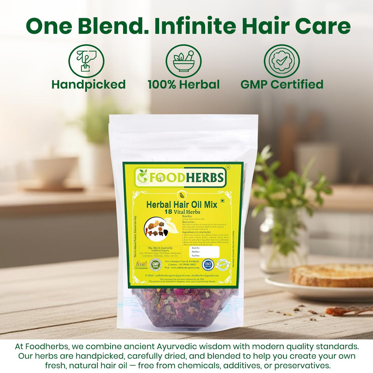 Foodherbs scalp massage demonstration showing application and nourishment