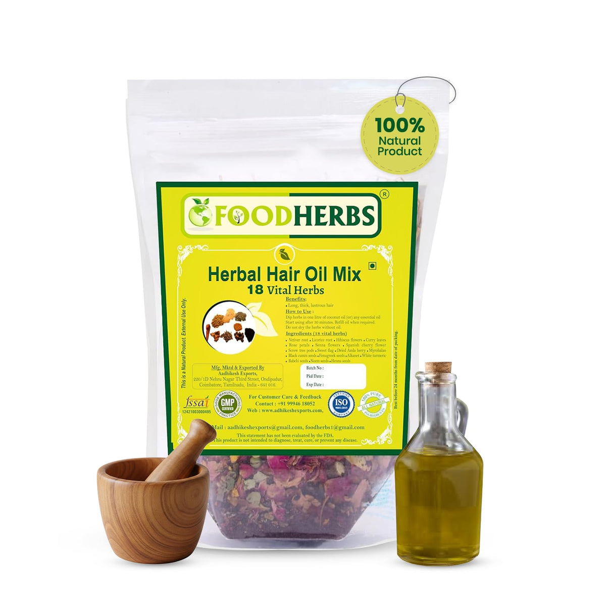 Foodherbs front packaging showing 18-herb mix and natural benefit