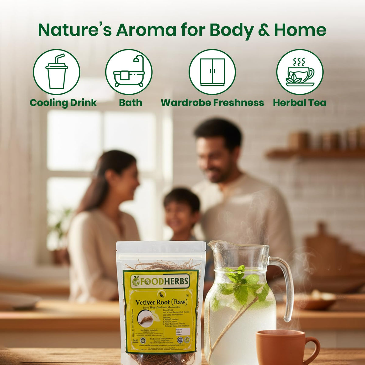 Foodherbs product label close-up showing handpicked and natural quality
