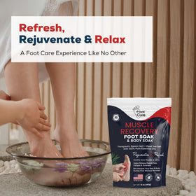 Spa bathroom scene with FOOT CURE jar for at-home pedicure ambiance