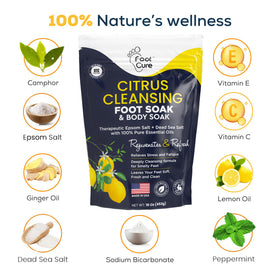 FOOT CURE foot soak dissolving in basin offering soothing relief