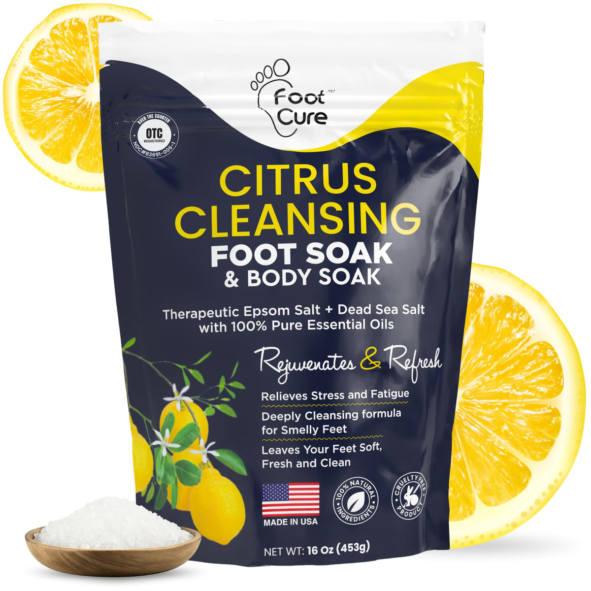 FOOT CURE front packaging showing brand and soothing citrus soak benefits