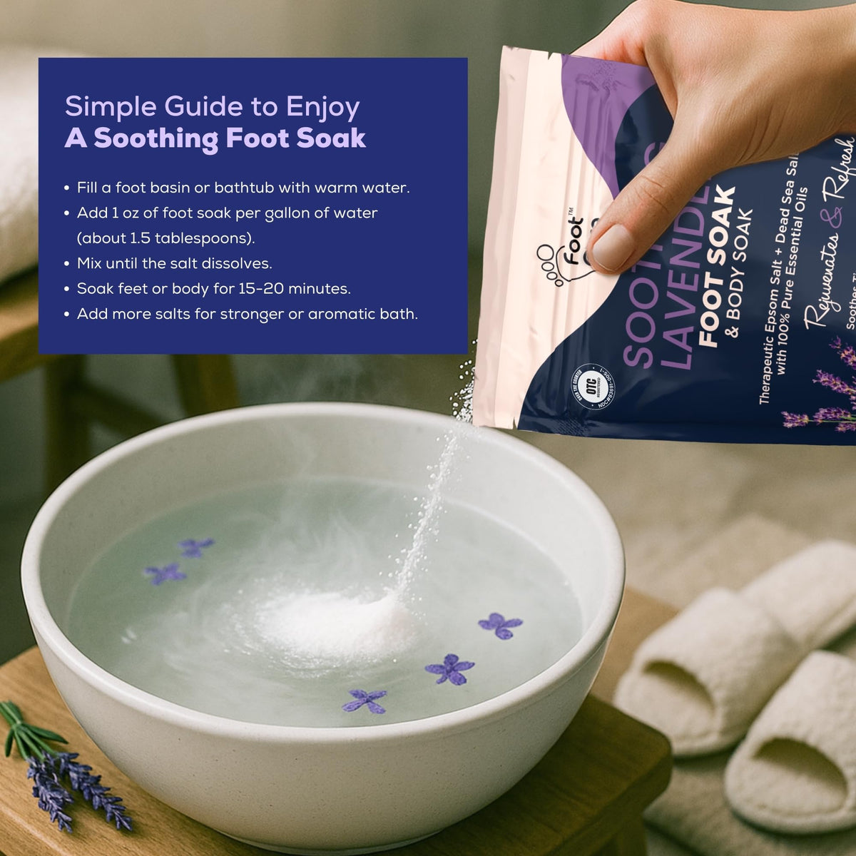 FOOT CURE feet after soak showing smoother heels to demonstrate softening benefit