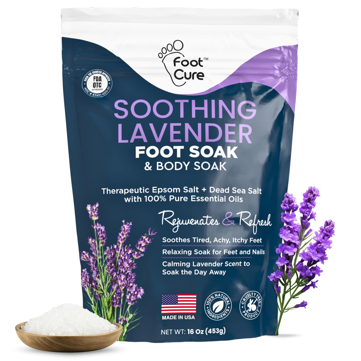 FOOT CURE front packaging showing kit contents and calming lavender benefit
