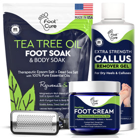 FOOT CURE front packaging showing complete 4-piece kit benefits