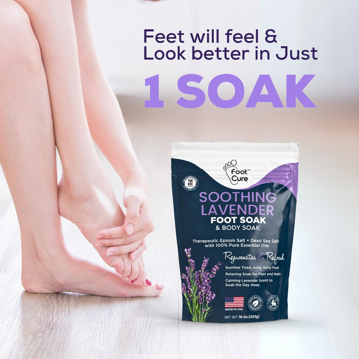 FOOT CURE spa kit on towel in living room showing home-pampering benefit