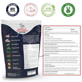 FOOT CURE open bag with visible Epsom and Dead Sea salts for easy use