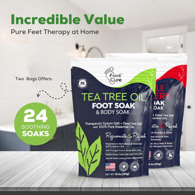 FOOT CURE pouring salts into basin to show simple at-home mixing