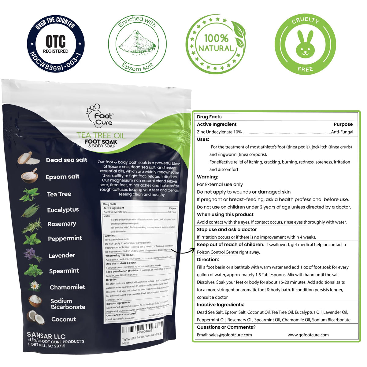 FOOT CURE salt granules close-up highlighting texture and purity