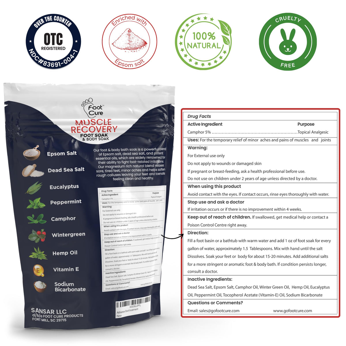 FOOT CURE salt granules close-up highlighting mineral texture for softening skin