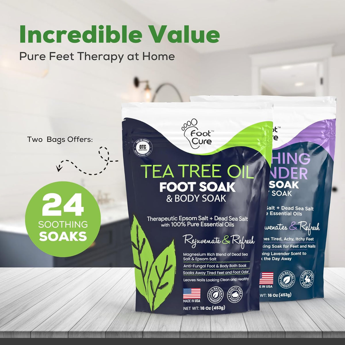 FOOT CURE tea tree oil drop on fingertip illustrating aromatic clean scent benefit