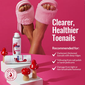 FOOTLOGIX product droplet on nail showing lightweight texture and fast absorption