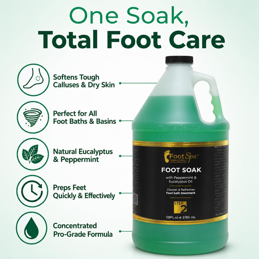 FootSpa gallon next to a hand for scale and volume clarity