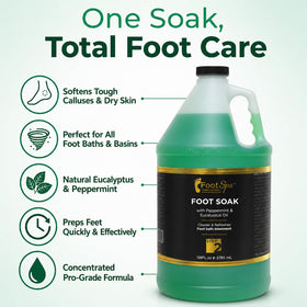 FootSpa gallon next to a hand for scale and volume clarity
