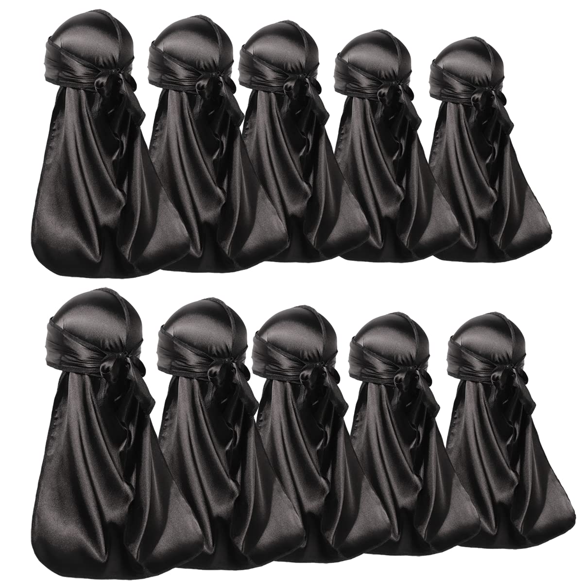ForceWave front view of ten black satin durags showing pack and brand, protects hair and holds waves