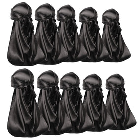 ForceWave front view of ten black satin durags showing pack and brand, protects hair and holds waves