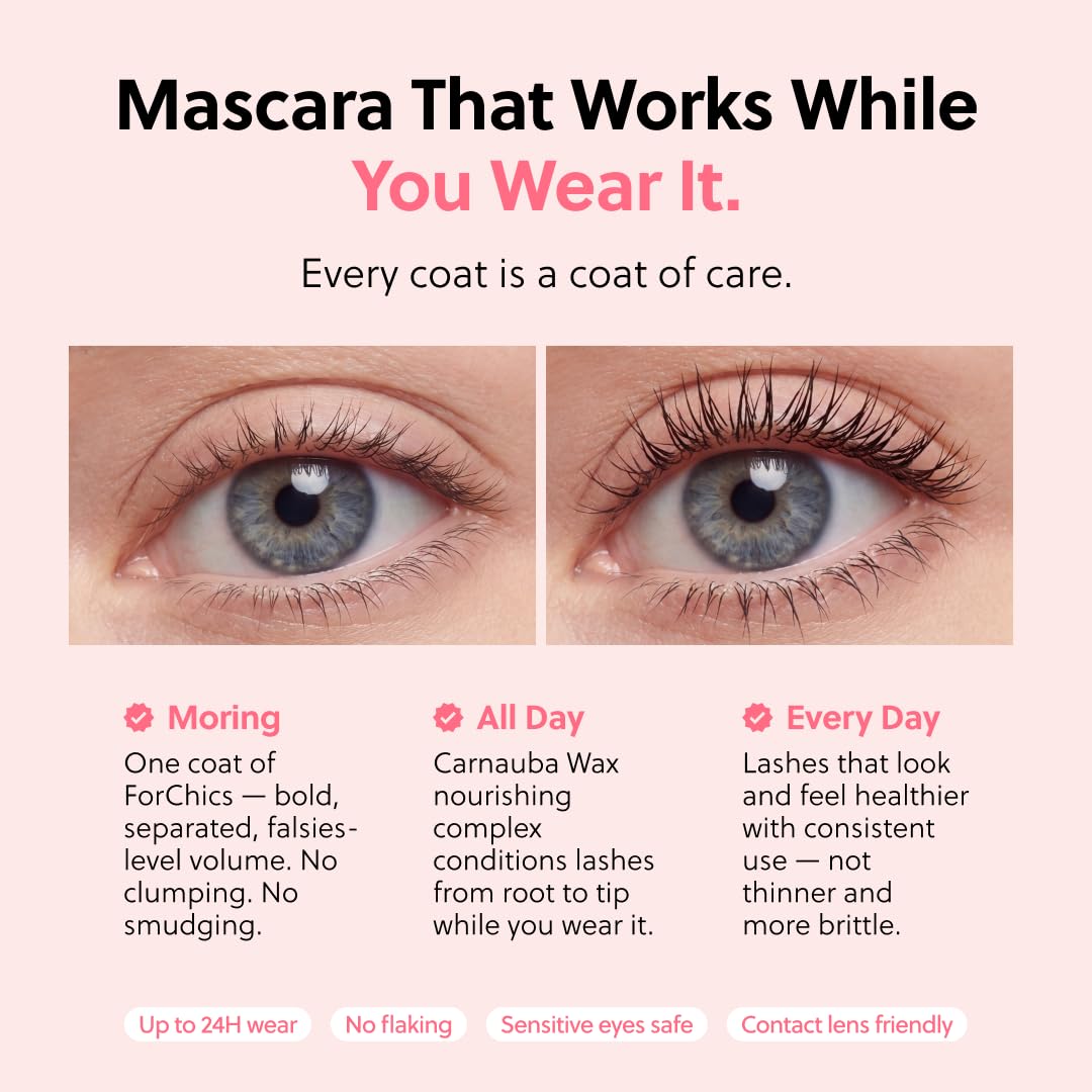 ForChics lifestyle evening look model with bold lashes for a polished night look
