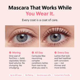 ForChics lifestyle evening look model with bold lashes for a polished night look