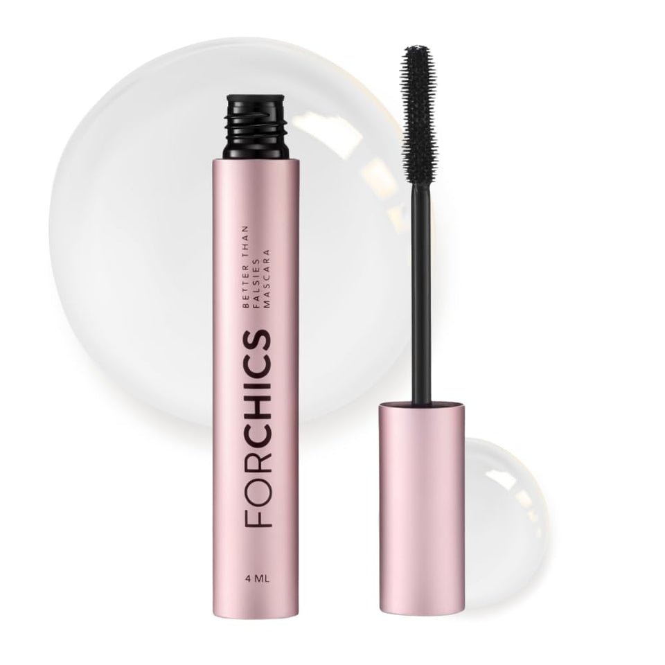 ForChics mascara tube front showing sleek packaging and treatment benefits