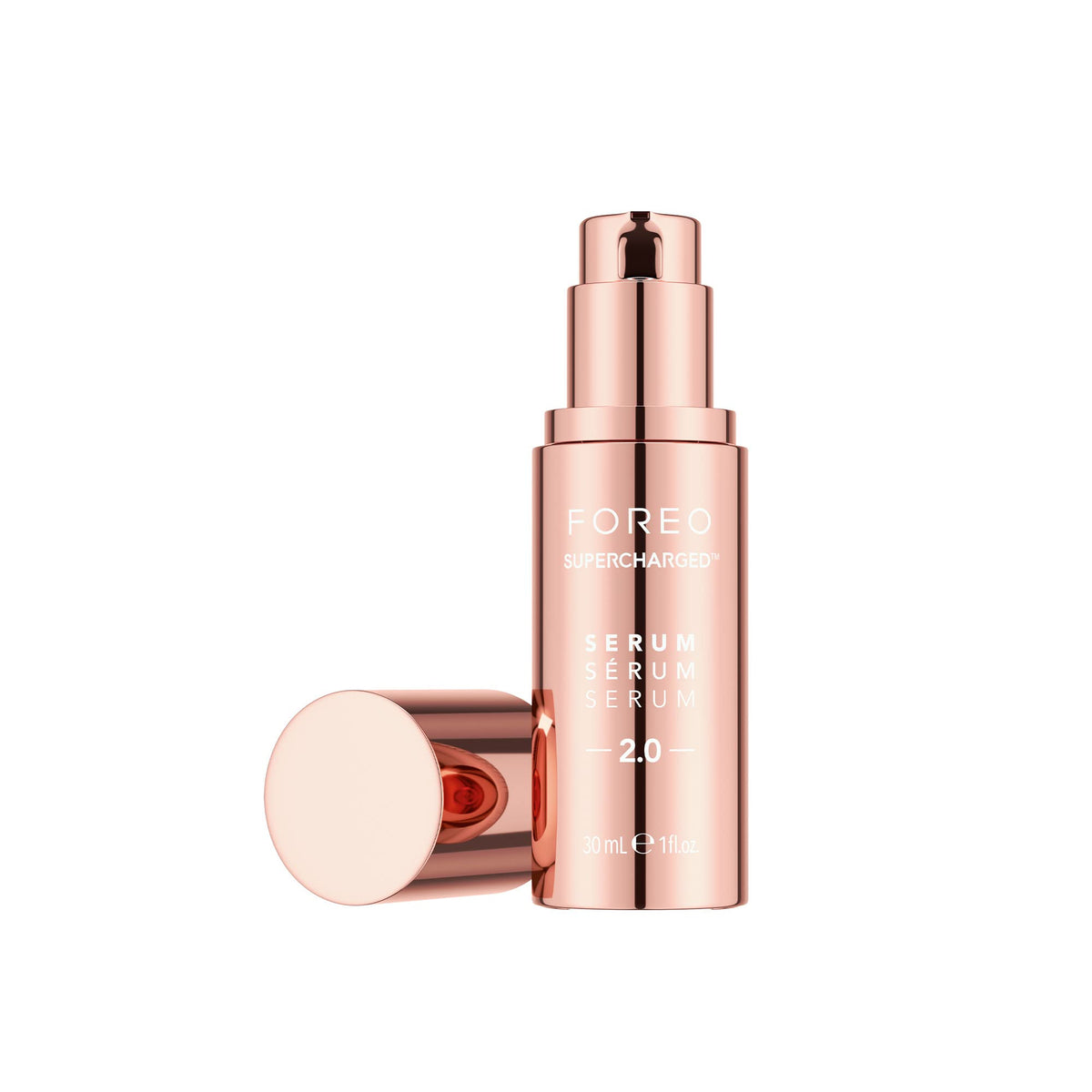 FOREO front packaging showing bottle and cap, highlights clean formula