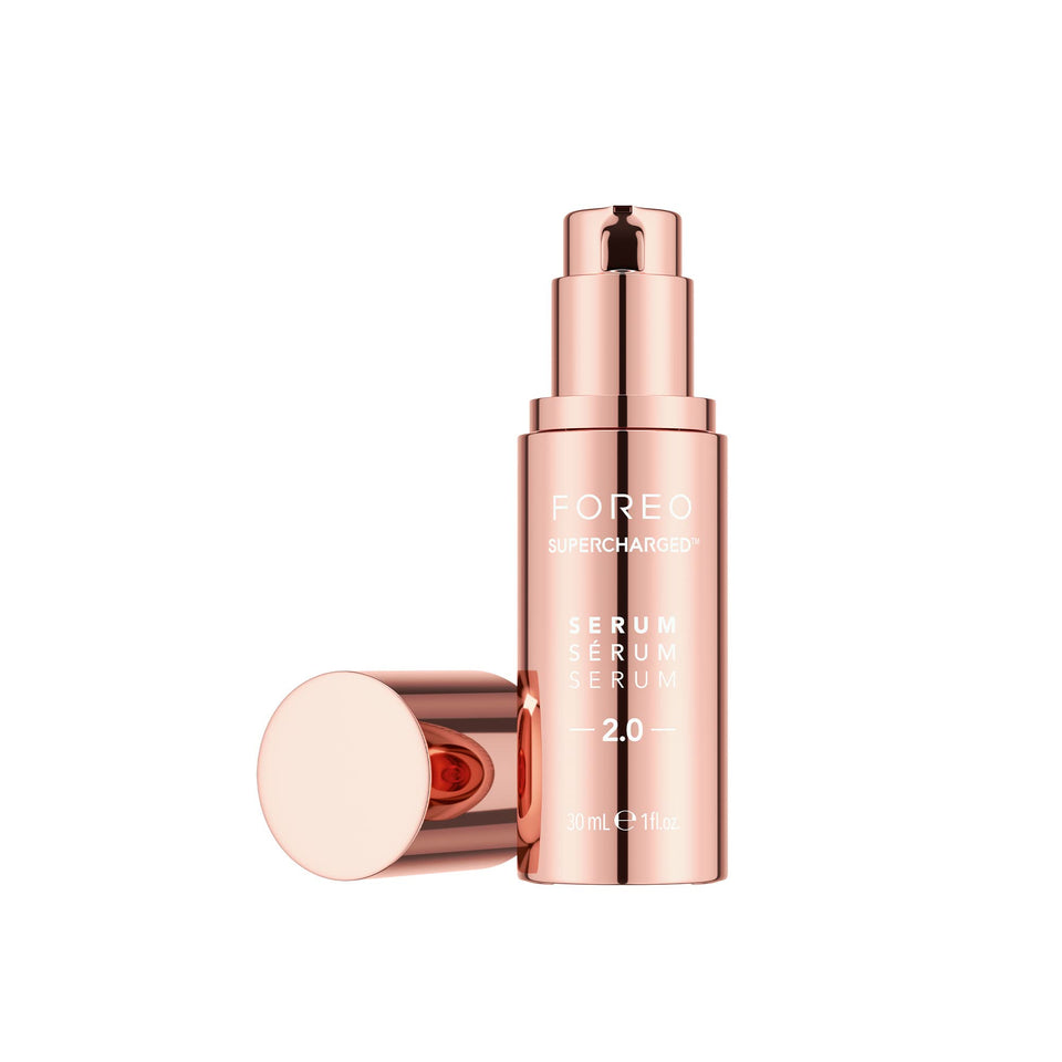 FOREO front packaging showing bottle and cap, highlights clean formula