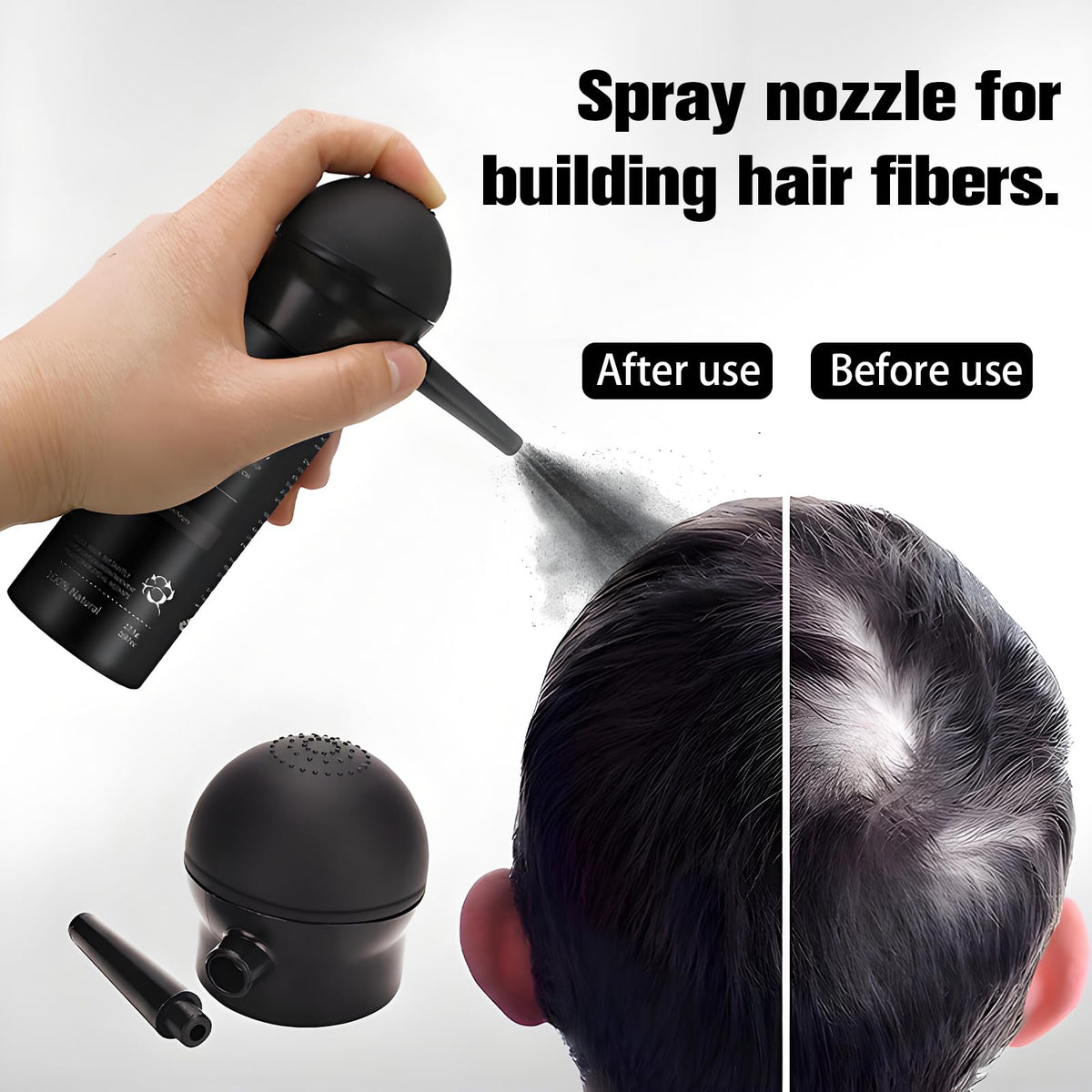 Forest of Dreams applicator attached to a hair fiber bottle for accurate application