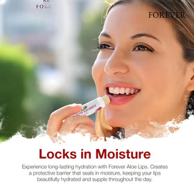 Forever Living aloe lips with aloe and jojoba visuals highlighting natural ingredients