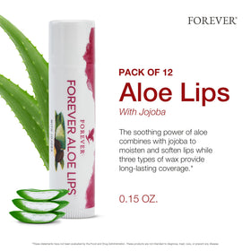 Forever Living aloe lips tube close-up showing smooth balm texture and glow