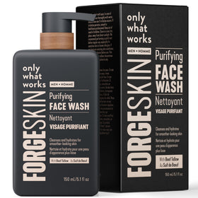 Forge Skin front packaging showing 5 oz cleanser and brand benefit