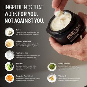 Forge Skin open jar top view of balm showing rich, uniform consistency