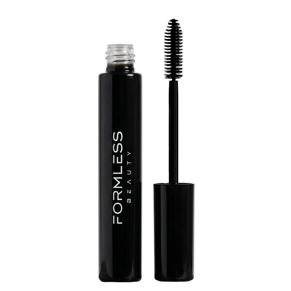 Formless Beauty Elevate Mascara front packaging showing glass tube and label, conveys premium look