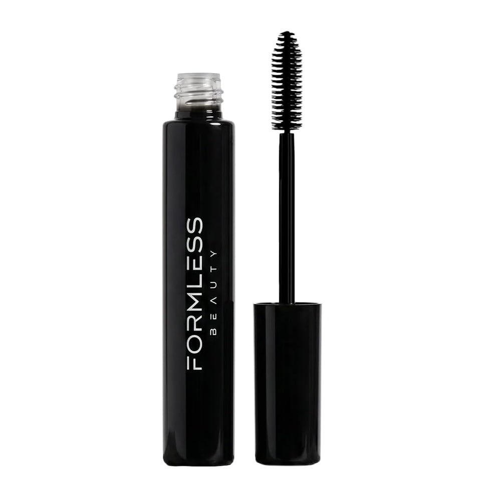 Formless Beauty Elevate Mascara front packaging showing glass tube and label, conveys premium look